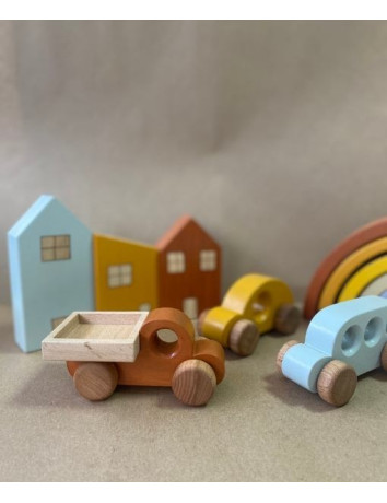 Montessori Oyuncak Ahşap Ev ve Araba Seti - 6'lı Eğitici Oyuncak Set