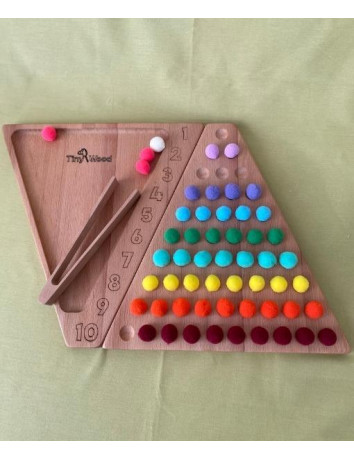 Montessori Ahşap Gökkuşağı Sayı Tepsisi – Renkli Ponpon Dizme ve İnce Motor Geliştirme Oyuncağı