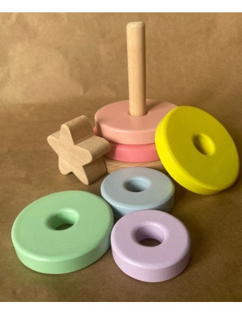 Ahşap Yıldızlı Kule Oyuncak Pembe Pastel Renk