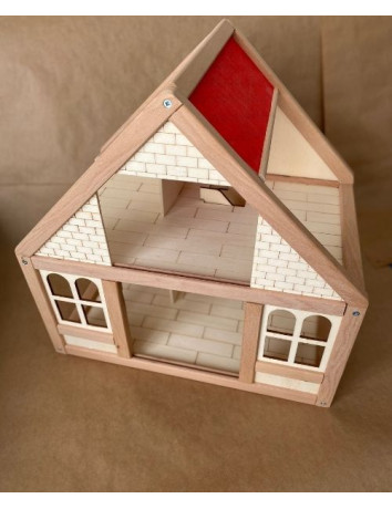 Ahşap Oyun Evi Doğal Ahşap Montessori Oyun Evi Kırmızı Çatılı Ev