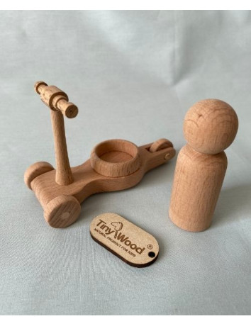 Ahşap Scooter ve Peg Bebek Seti | Doğal Ahşap El Yapımı Oyuncak | Tiny Wood