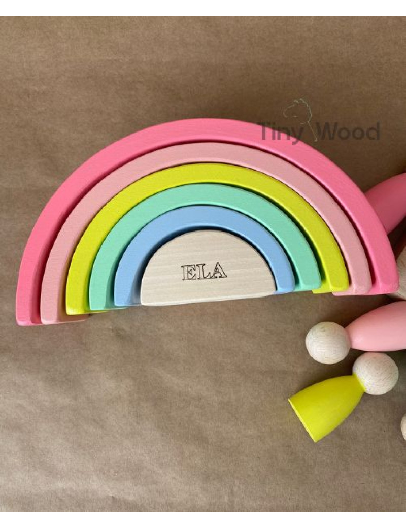Waldorf Gökkuşağı Serisi 6'lı Pastel Renk (Pembe Pastel) – İsme Özel Ahşap Gökkuşağı