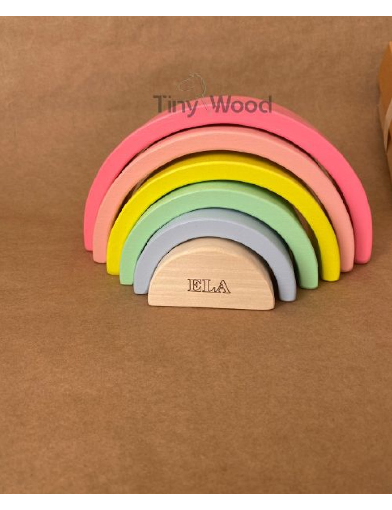 Waldorf Gökkuşağı Serisi 6'lı Pastel Renk (Pembe Pastel) – İsme Özel Ahşap Gökkuşağı