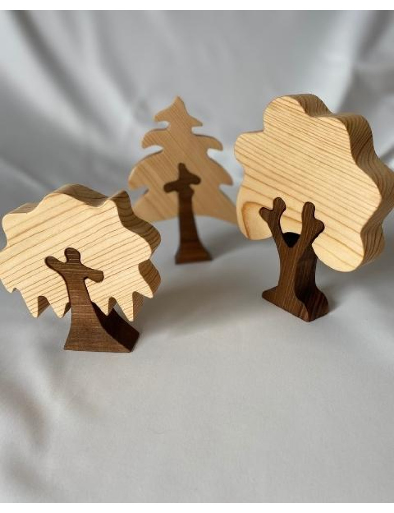 Ahşap Montessori Oyuncak Ağaç Puzzle Seti, Ahşap Oyuncak Ağaç 3 lü