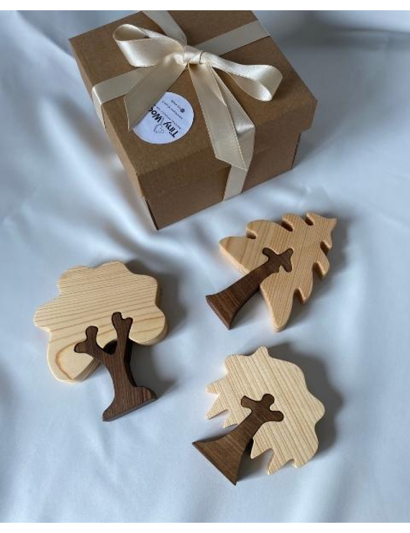 Ahşap Montessori Oyuncak Ağaç Puzzle Seti, Ahşap Oyuncak Ağaç 3 lü