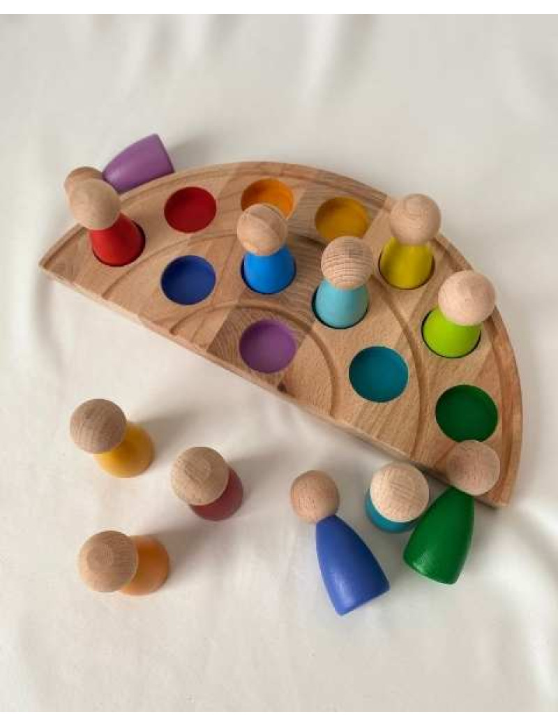 Waldorf Gökkuşağı Peg Bebek Ve Tabla Eşleştirme 12 Li 