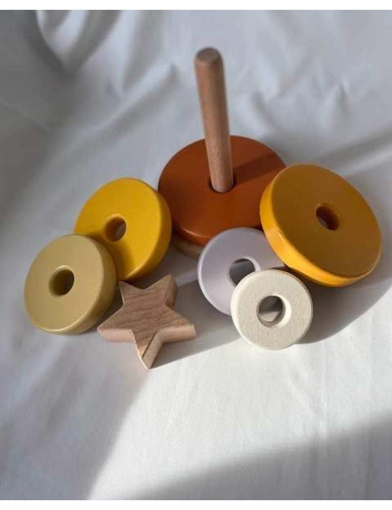 Ahşap Yıldız Kule Oyuncak | Montessori Eğitici Ahşap Denge Oyuncağı Kahve Sarı Renk